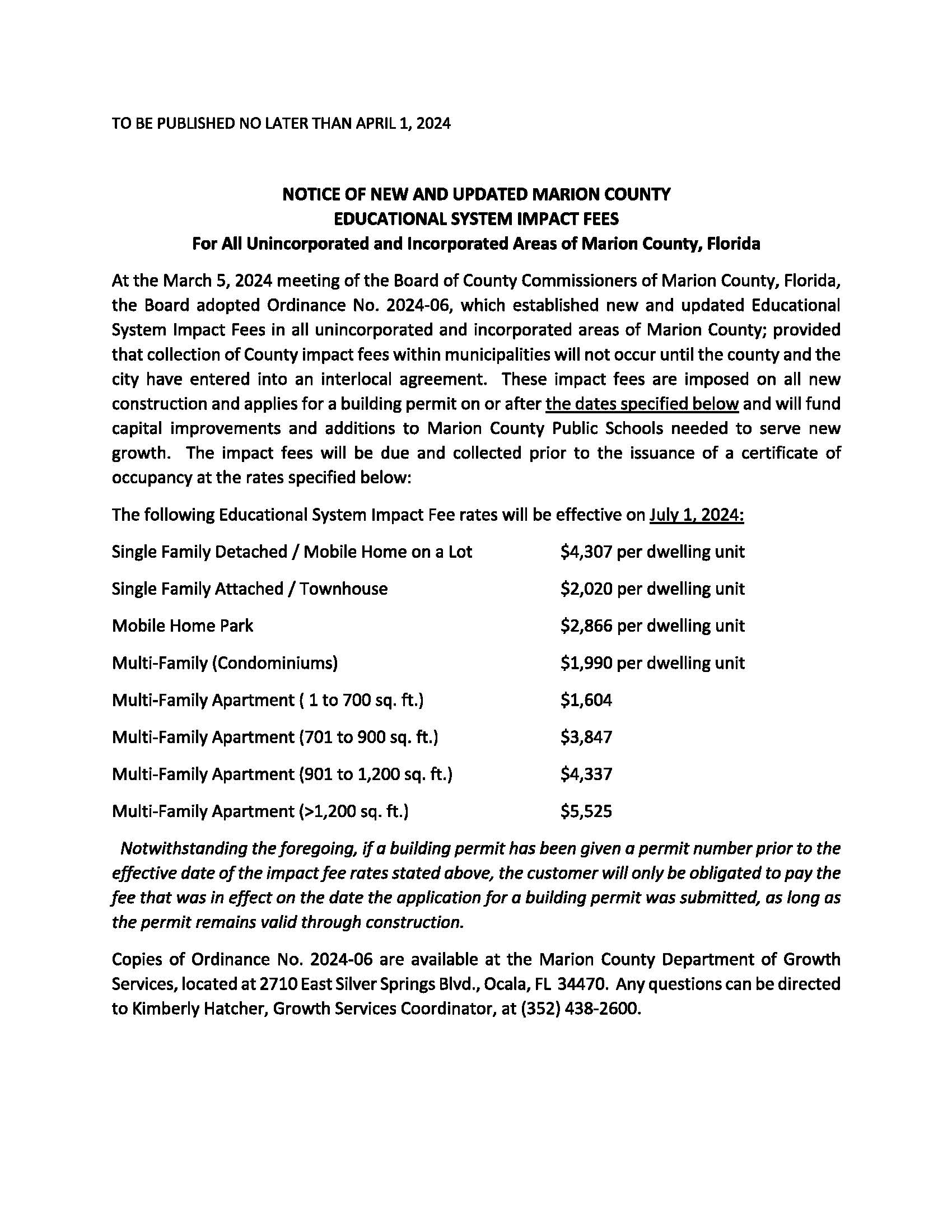 2024 HFA Impact Fees